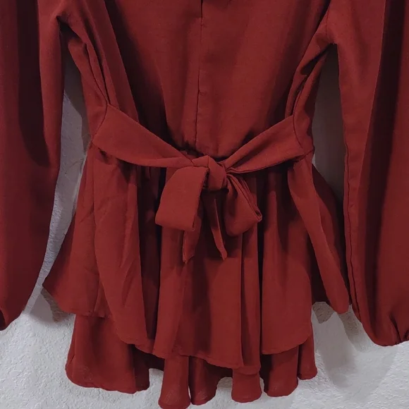 Altar'd State Rust Long Sleeve Peplum Jumpsuit. - Picture 8 of 17